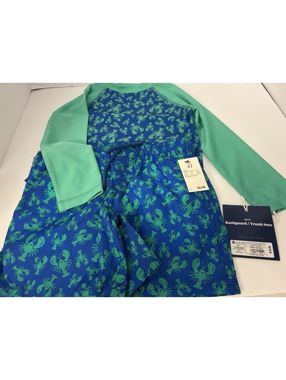 Rashguard Trunk Set- Lobster Themed Blue/green 4T